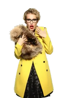 😱 woman, yellow coat, glasses, fur scarf, fashion, shocked, surprised telegram sticker