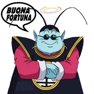 😇 King Kai Dragon Ball BUONA FORTUNA anime, good luck, cartoon, dragon ball, king kai telegram sticker