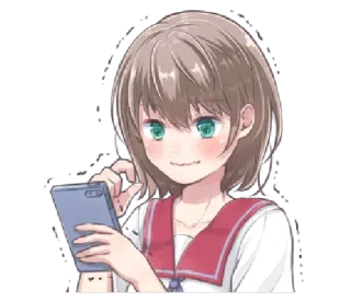 📲 anime girl, cartoon, phone, cute, female, teen whatsapp sticker