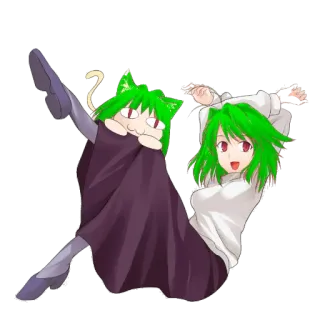 🥳 Animé, Dessin animé, Cheveux verts, Oreilles de chat, Mignon, Kawaii, Fanart whatsapp sticker