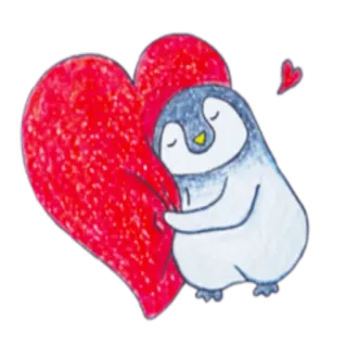 ❤ pingouin, coeur, amour, mignon, animal, autocollant, dessin animé telegram sticker