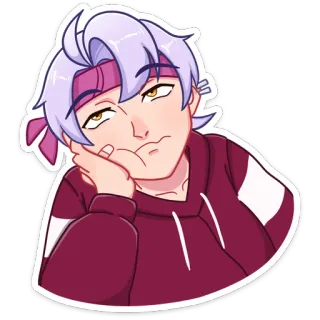 😑 Anime, entediado, desenho animado, personagem, cabelo roxo, moletom com capuz, adesivo telegram sticker