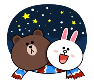 👫 Brown หมี, กระต่าย, การ์ตูน, น่ารัก, ผ้าพันคอ, ดาว telegram sticker