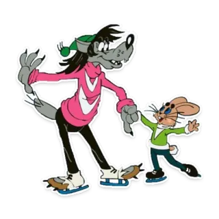 👫 การ์ตูน, หมาป่า, กระต่าย, สเก็ต, สเก็ตน้ำแข็ง whatsapp sticker