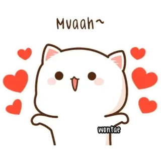 🥺 Mvaah~ gato, corações, fofo, adesivo, desenho animado whatsapp sticker