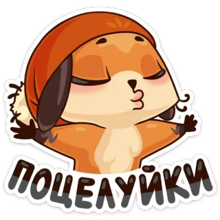 😘 ПОЦЕЛУЙКИ kiss, animal, cartoon, cute, russian, fox whatsapp sticker