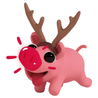 😄 cochon, cerf, animal, mignon, dessin animé, bois de cerf, rose telegram sticker