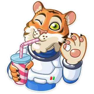 👌 tigre, astronauta, bevanda, cartone animato, animale, spazio, mascotte telegram sticker