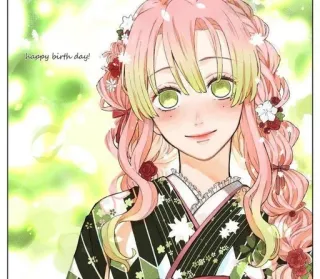💕 Mitsuri Kanroji Demon Slayer happy birthday! anime, demon slayer, mitsuri kanroji, happy birthday, cute, character, art telegram sticker