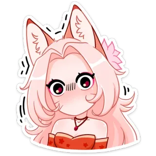 😳 anime, fox girl, cute, sticker, pink, cartoon whatsapp sticker