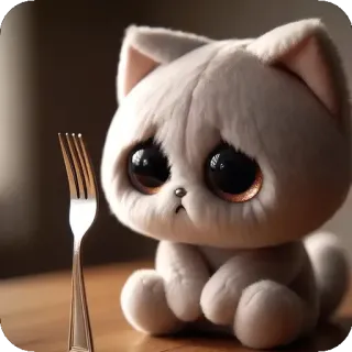🛍 кот, плюш, вилка, милый, игрушка, грустный telegram sticker
