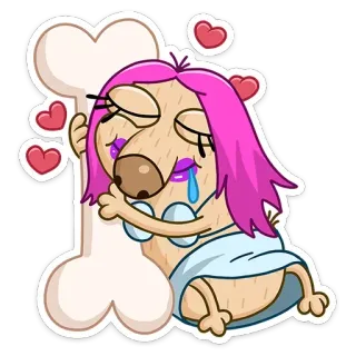 ❤️ kartun, karakter, rambut pink, hati, cinta, tulang whatsapp sticker