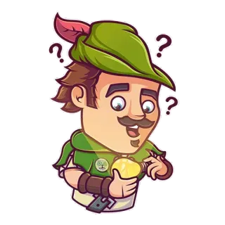 🤷‍♂ Robin Hood, Ponto de interrogação, Desenho animado, Chapéu verde, Personagem, Medieval telegram sticker
