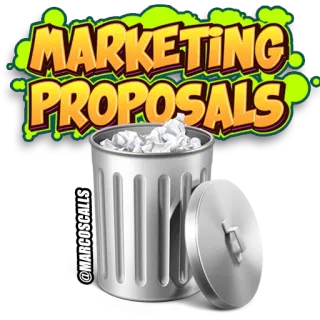 🤑 MARKETING PROPOSALS marketing, proposals, trash can, business, waste, ideas telegram sticker