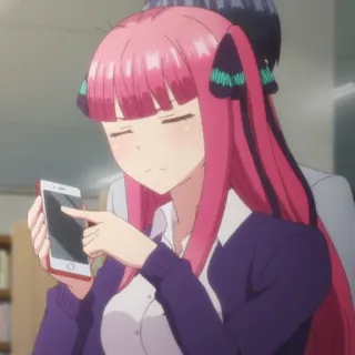 ☝️ anime, garota, telefone, cabelo rosa, desenho animado telegram sticker