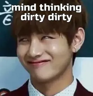 🙂 V mind thinking dirty dirty kpop, bts, meme, idol, divertente whatsapp sticker