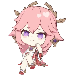 😊 Yae Miko Genshin Impact anime, video game, fox, ears, pink hair, yae miko, genshin impact telegram sticker
