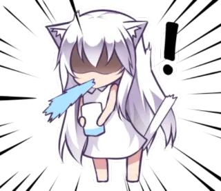 ❗ Anime, Catgirl, Exclamación, Impactado, Sorprendido, Agua whatsapp sticker
