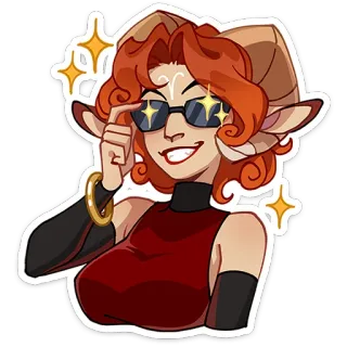 ⭐ kobieta, okulary przeciwsłoneczne, brokat, naklejka, kręcone włosy, rogi telegram sticker