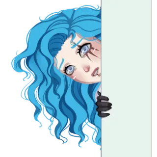 😥 sticker, vrouw, blauw haar, cartoon, personage, piepen telegram sticker