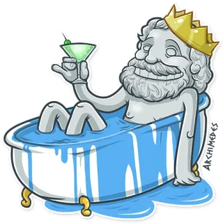 🛀 statue, king, bathtub, martini, crown, cartoon, relaxation whatsapp sticker