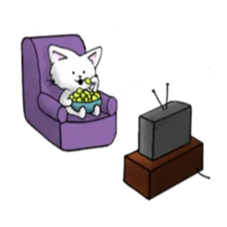 🖥 chat, télé, popcorn, dessin animé, canapé, détendu, regarder la télé telegram sticker
