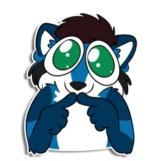 👉 Фурри, Животное, Мультфильм, Милый, Стикер, Синий, Большие глаза telegram sticker