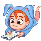 👍 Cartoon, Hasenohren, Hoodie, Handy, Liegend, Figur telegram sticker