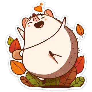 👋 เม่น, ฤดูใบไม้ร่วง, ใบไม้, น่ารัก, การ์ตูน, สัตว์, สติกเกอร์ telegram sticker