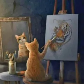 🐱 猫, 虎, 絵画, アーティスト, 動物, アート, 反射, 鏡 telegram sticker