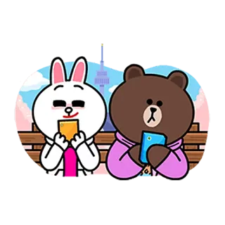 😜 Brown Bear Line Friends, Hase, Bär, Handy, süß, Cartoon, Animation whatsapp sticker