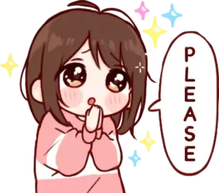 🙏 PLEASE น่ารัก, ผู้หญิง, ประกาย, คำขอ, ขอร้อง, การ์ตูน, อนิเมะ telegram sticker