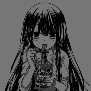 😉 anime girl, ramen, noodles, eating, cute, japanese, cartoon, drawing telegram sticker