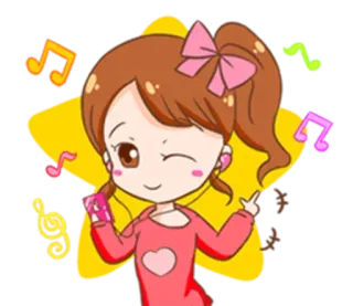 🤞 música, menina, desenho animado, fones de ouvido, fofo, ouvindo whatsapp sticker