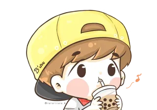 🍹 B'ou Hoạt hình, Dễ thương, Bé trai, Boba, Trà, Kawaii telegram sticker