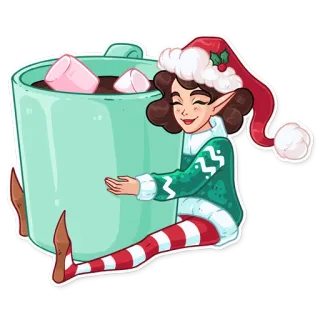 ☕️ Weihnachten, Elf, Heiße Schokolade, Marshmallows, Winter, Feiertag whatsapp sticker