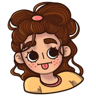 😛 fille, dessin animé, visage, illustration, portrait, langue, mignon, brune telegram sticker