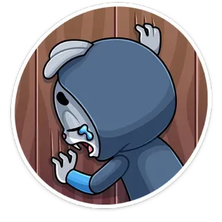 😢 cartone animato, piangendo, triste, angosciato, coniglio, cappuccio, emozione, disperazione whatsapp sticker