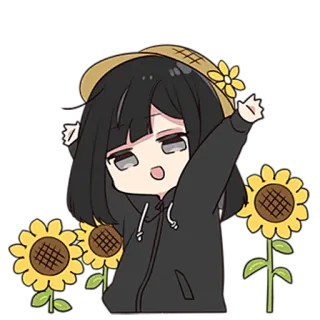 😁 Anime, Gadis, Bunga Matahari, Imut, Kartun, Chibi, Senang telegram sticker