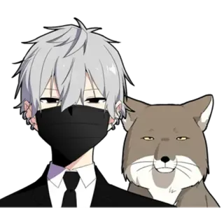 😐 アニメ, キツネ, マスク, アニメ 男の子, かわいい, 動物, イラスト, キャラクター whatsapp sticker