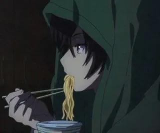 🥢 Anime, Comendo, Ramen, Macarrão, Capuz, Personagem telegram sticker