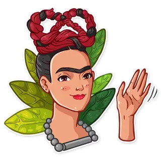 👋 Frida Kahlo Фрида Кало, Мексиканская художница, Портрет, Листья, Ожерелье, Икона telegram sticker