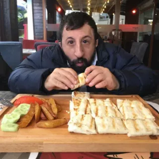 😳 comida, comida, almuerzo, cena, sándwich, patatas fritas, tomate telegram sticker