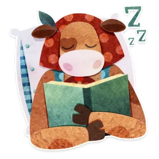 😴 zzz 動物, 牛, 睡眠, 読書, 漫画, 可愛い telegram sticker
