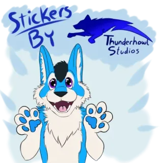 💋 Stickers BY Thunderhowl Studios 퍼리, 늑대, 만화, 동물, 스티커, 파란색 telegram sticker
