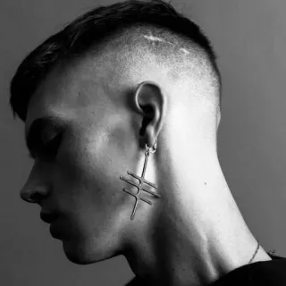 🖤 earring, man, jewelry, portrait, black and white telegram sticker