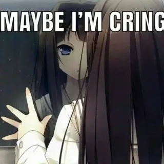 😓 MAYBE I'M CRING Anime, Meme, Cringe, Mädchen, Reflexion, Spiegel, Text telegram sticker