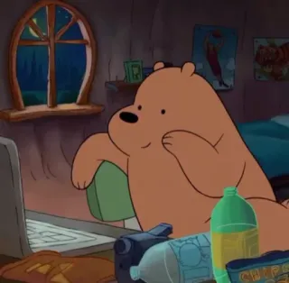 ❤️ Grizzly We Bare Bears orso, cartone animato, grizzly, laptop, interno, We Bare Bears telegram sticker