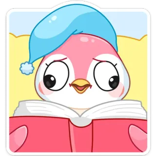 📖 penguin, cartoon, sleepy, reading, book, cute telegram sticker