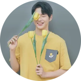 🌷 bunga, tulip, pria, tersenyum, potret, kemeja kuning, ceria whatsapp sticker